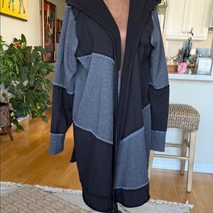 Allen Allen Black and Gray Hooded Trench Coat